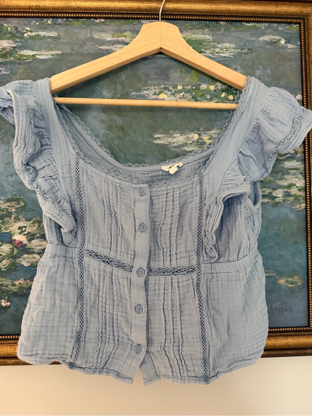 Light Blue Aerie Soft Top Ruffle Sleeve
